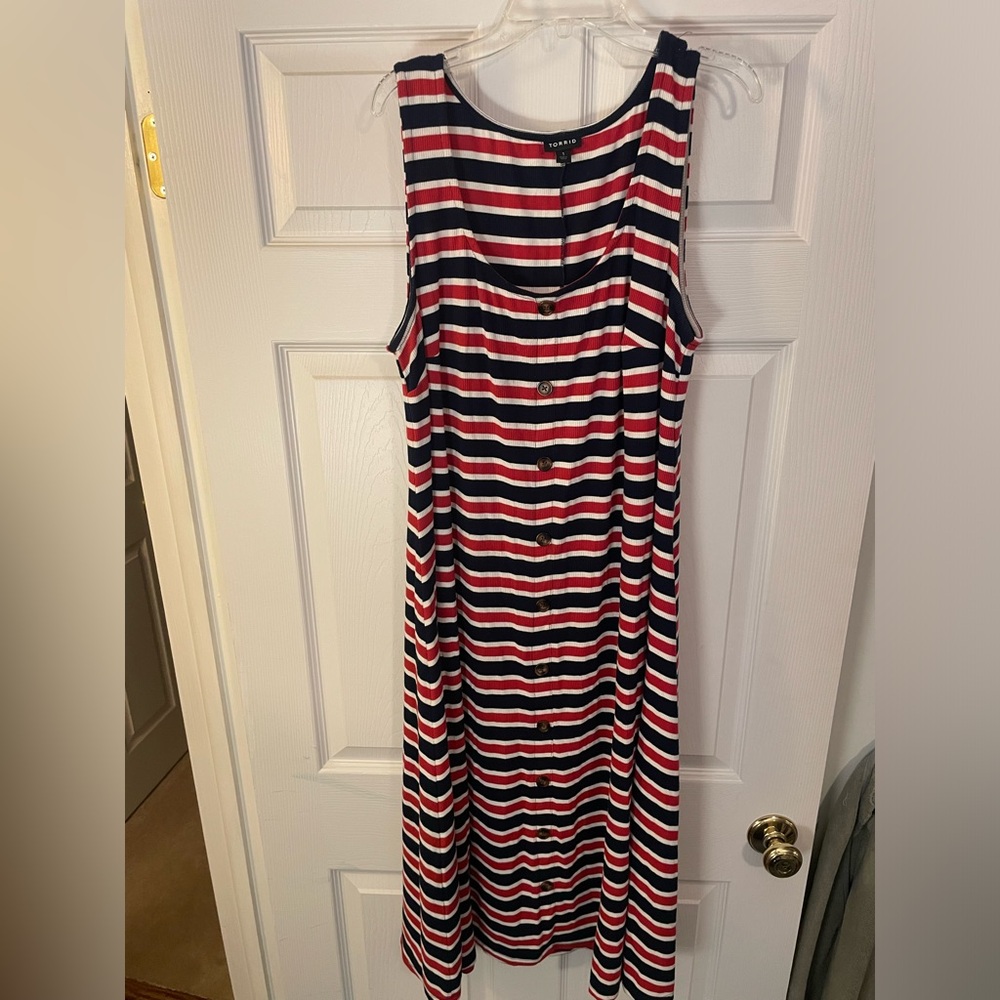 Torrid Striped Ribbed Button Midi Dress - Picture 2 of 5